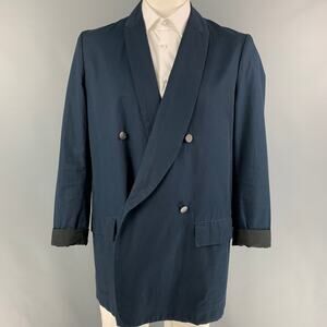 EDWINA HORL Size L Navy Cotton Double Breasted Sport Coat